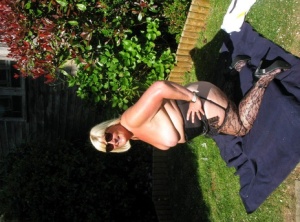Mature blonde fatty Chrissy Uk gets naked in nylons in her backyard xxx gallery pic #16