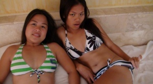 Filipina sisters Nicole and Anne doff bikinis before a POV threesome fuck sex photo #8