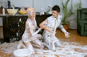Fetish gal Celine Noiret has a messy foodplay fun with her female friend photo #12