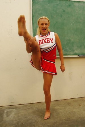 Nasty cheerleader Jamey James stripping and exposing her bare feet #3